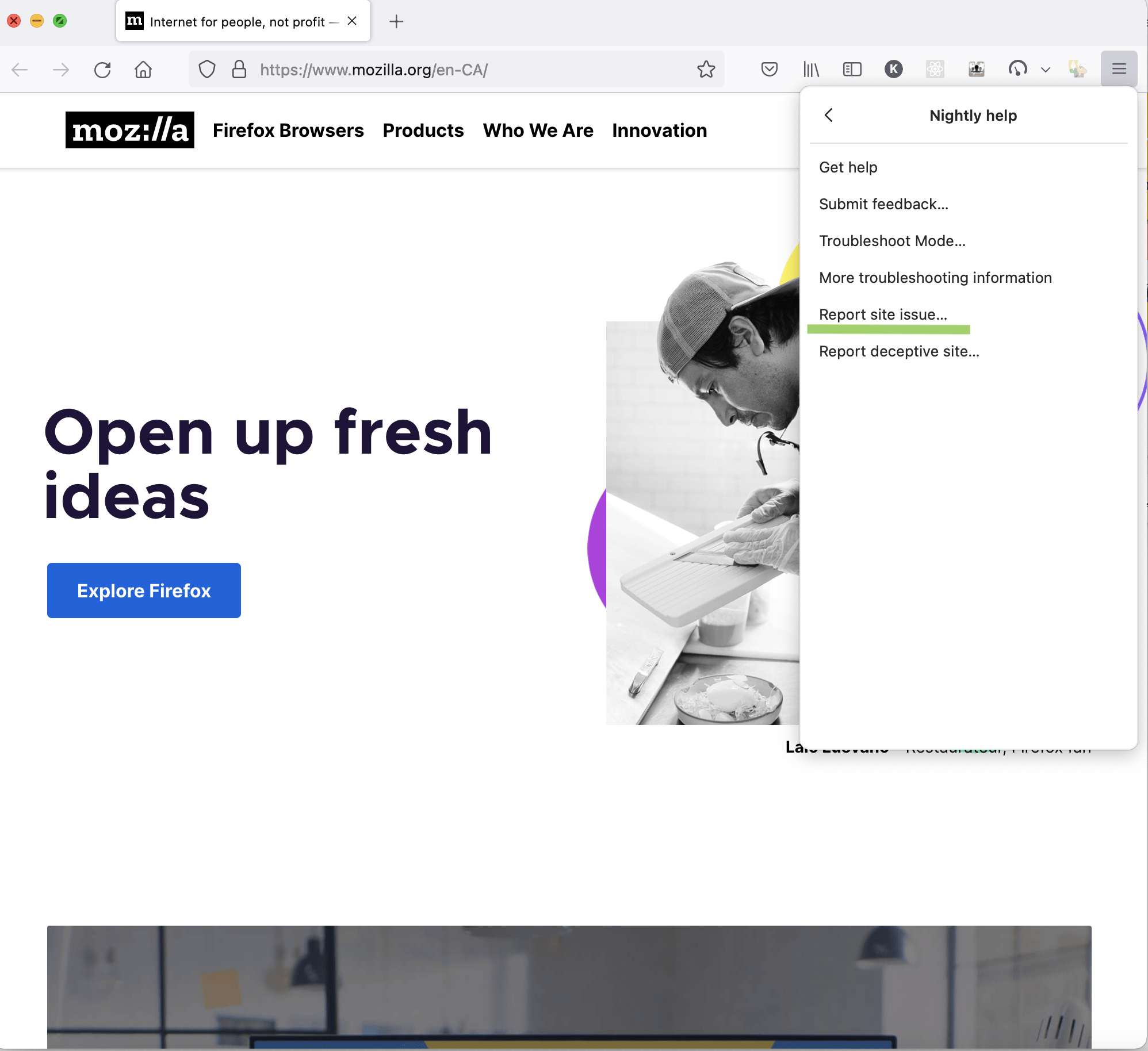 Screenshot of Help menu in Firefox browser